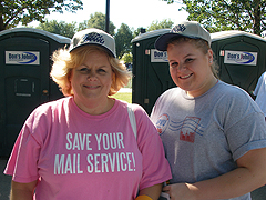 Bowling Green (KY) Area Local member Mary Ballard (left), and her daughter, Mary Frances Ballard, wear shirts alerting the public of the need to Save Saturday Service.