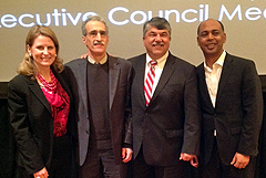 (from left) AFL-CIO Secretary-Treasurer Elizabeth Shuler, APWU President Mark Dimondstein, AFL-CIO President Richard L. Trumka, and Executive Vice President Tefere Gebre.