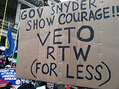 Union members protested against passage of Michigan's