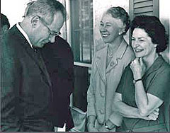 Secretary of Labor Willard Wirtz, Peterson, and Lady Bird Johnson (right) at the LBJ Ranch in Johnson City, TX, Jan. 3, 1964.