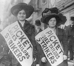“Picket girls on duty,” was the typical caption for this news photo of a garment workers’ strike in 1910.