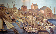 More than 300 African Americans were employed at the shipyard depicted in this 19th-century painting. The business was owned by a syndicate organized by Isaac Myers shortly after the Civil War.