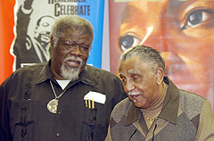 Rev. James Orange, left, and former SCLC president Rev. Joseph Lowery announce plans for Atlanta’s Martin Luther King Day observances on Jan. 9, 2004.