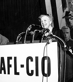 Eleanor Roosevelt gave the keynote speech at the AFL-CIO merger convention, 1955.
