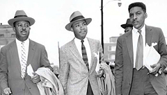 From left, Ralph Abernathy, Martin Luther King Jr., and Bayard Rustin leave the Montgomery, AL, courthouse on Feb. 24, 1956, at the height of a bus boycott.