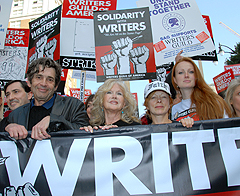 Alan Rosenberg, Connie Stevens, and Frances Fisher marched with striking screenwriters in November.