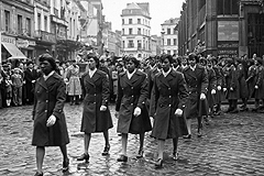 Members of the 6888th Central Postal Directory Battalion on parade, Paris, May 27, 1945.