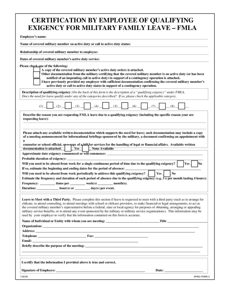 Certification by Employee of Qualifying Exigency for Military Family Leave: