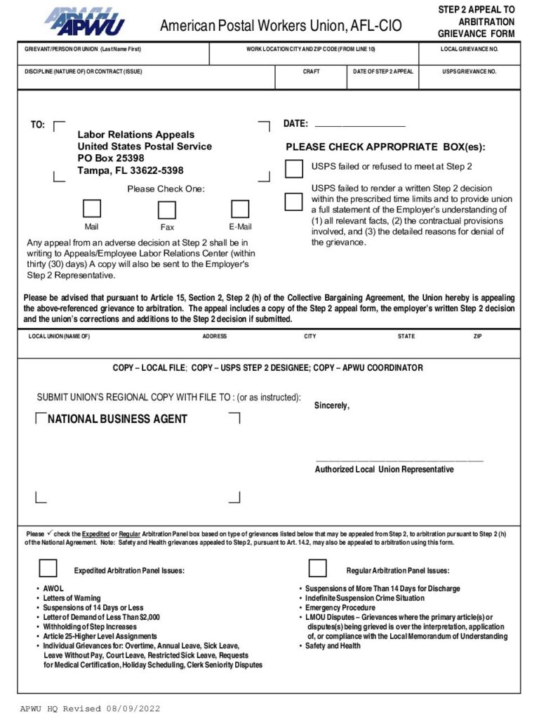 Appeal to Arbitration from Step 2