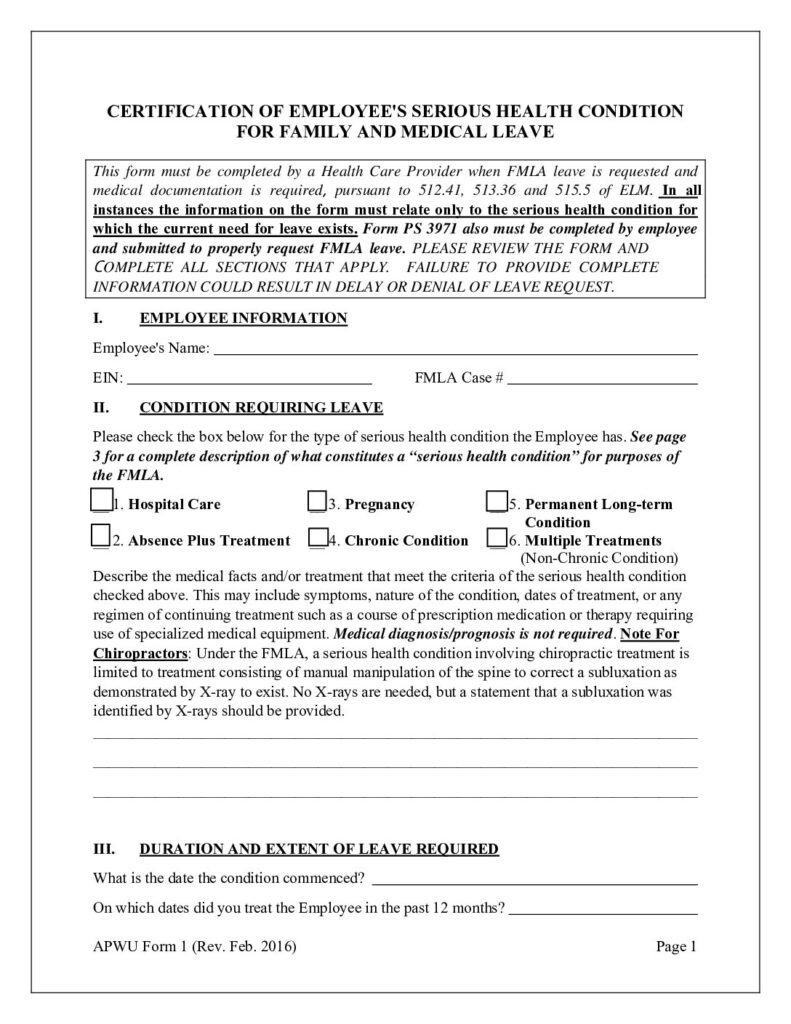 Certification by a Health Care Provider for the Employee’s Own Serious Illness: