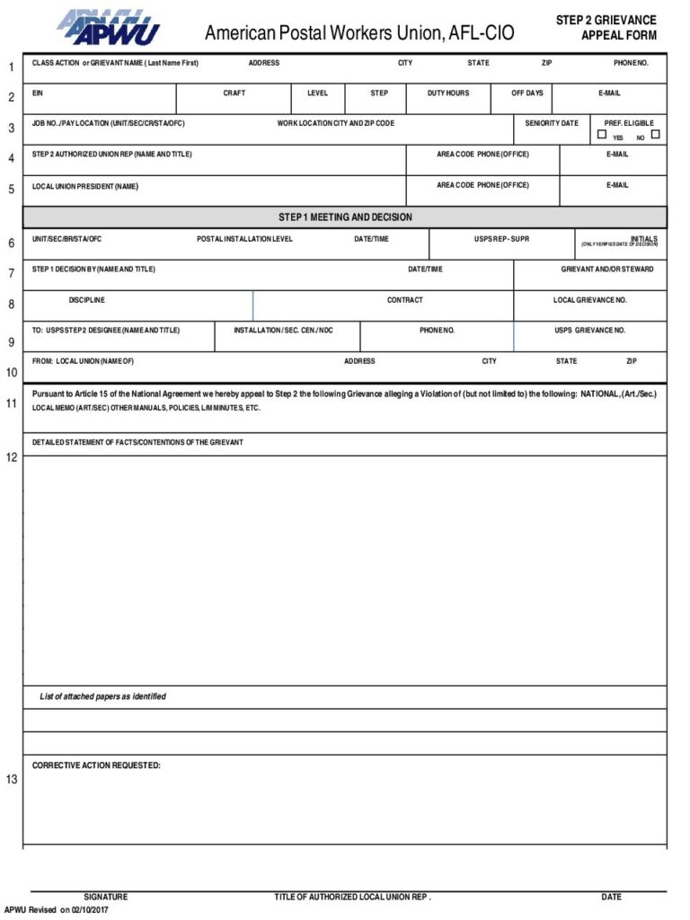 Step 2 Grievance Appeal Form