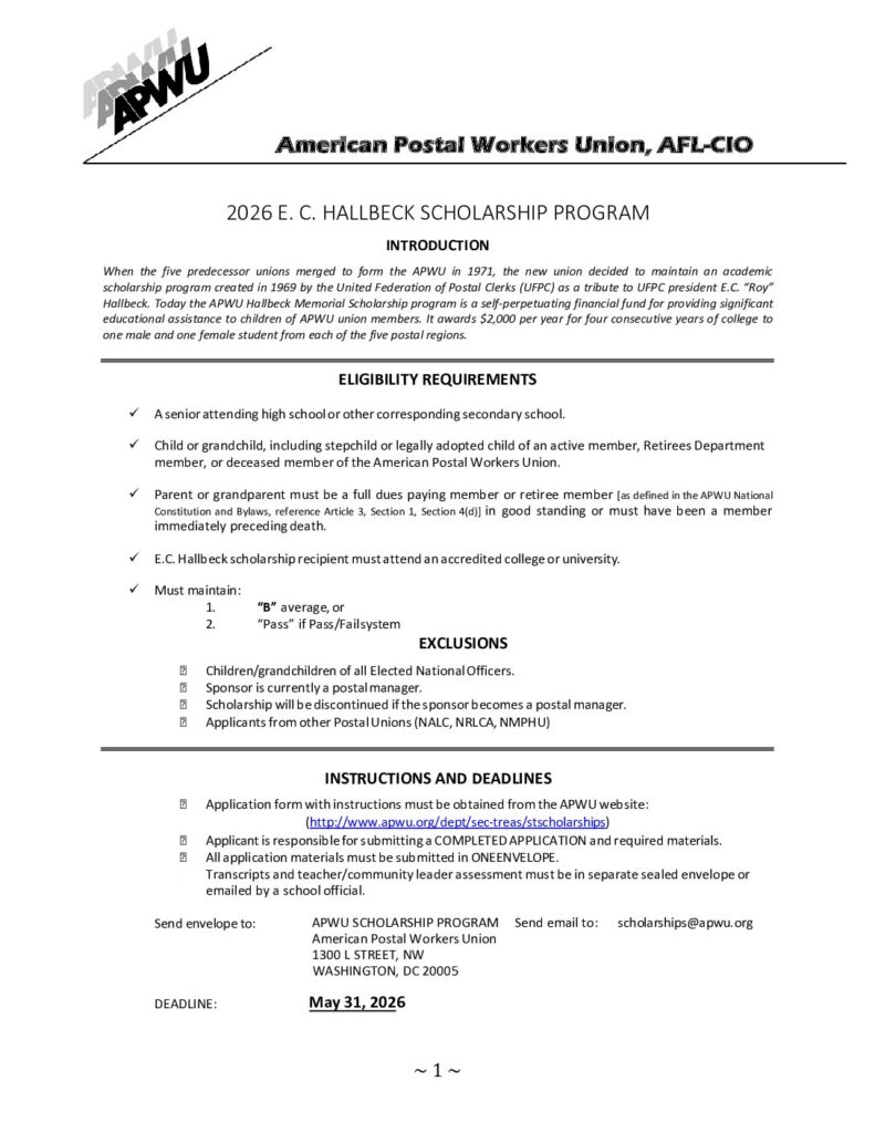 E.C. Hallbeck Scholarship Application Form - Deadline May 31, 2026