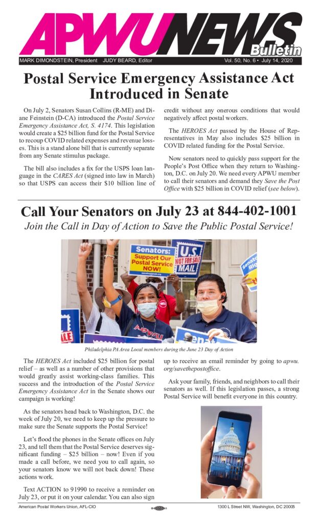 July 2020 APWU Call In Day