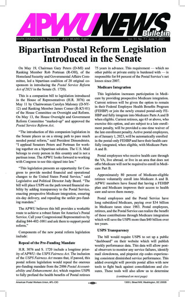 June 2021 Postal Reform Legislation Introduced, New Governors Appointed to Board