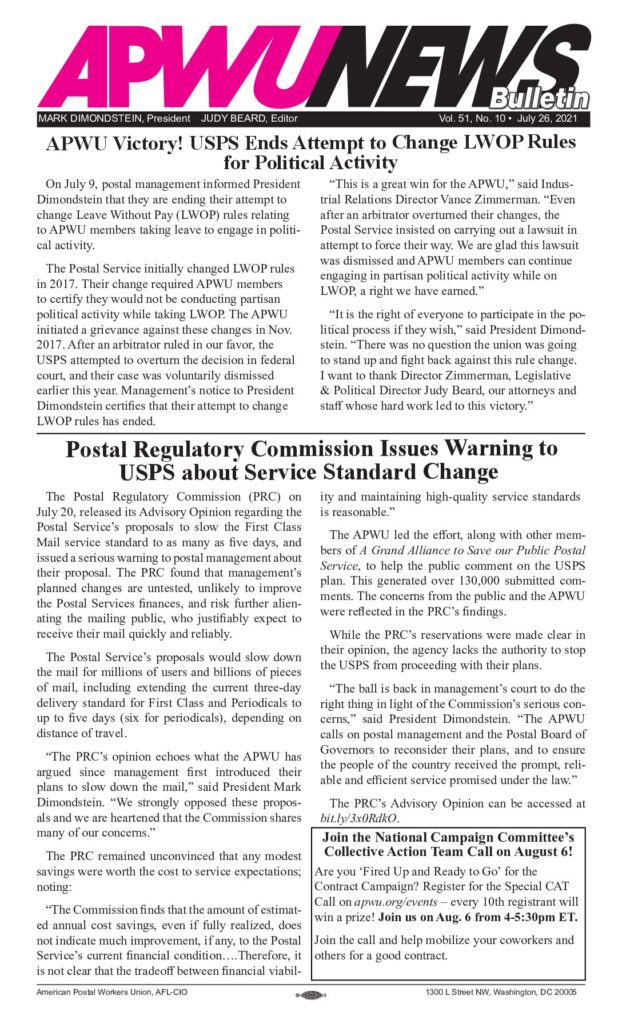 July 2021 PRC Update, Hatch Act Victory, CAT Update