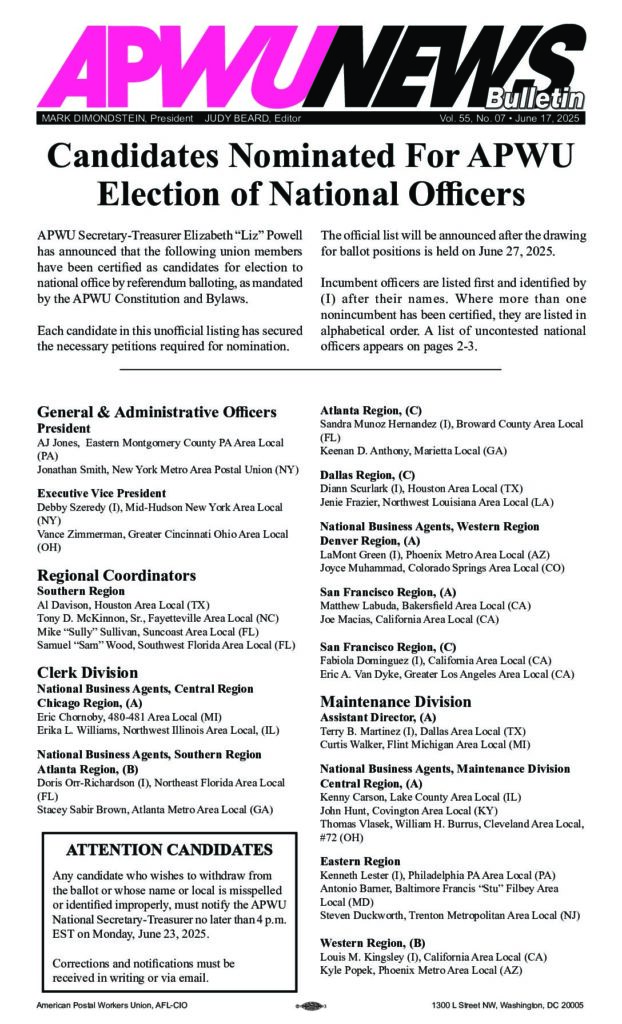 June 2025 Candidates for Election