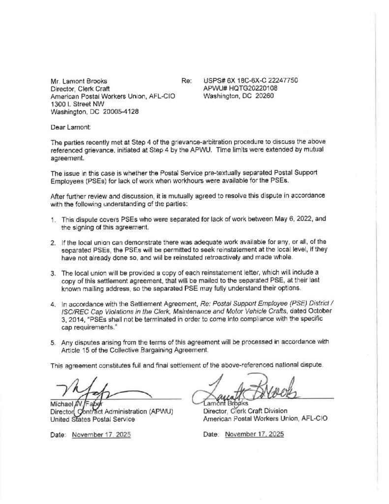 Step-4-Postal-Service-Pre-Textually-Separating-PSEs-and-Lack-or-Work-Settlement-Agreement-11172025.pdf