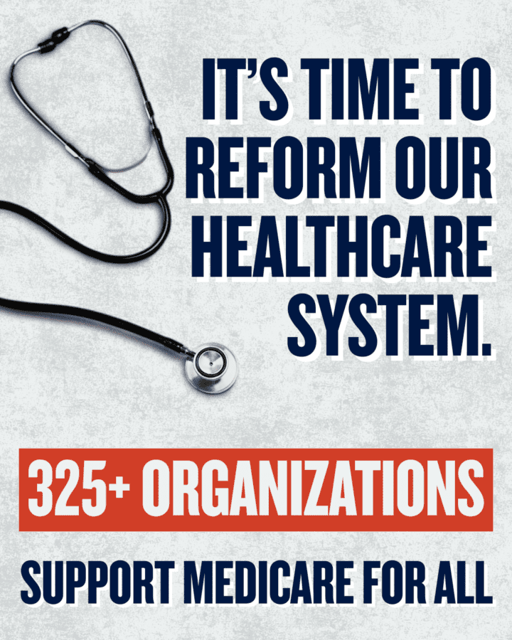 An image of a stethascope with the words its time to reform our healhcare system.