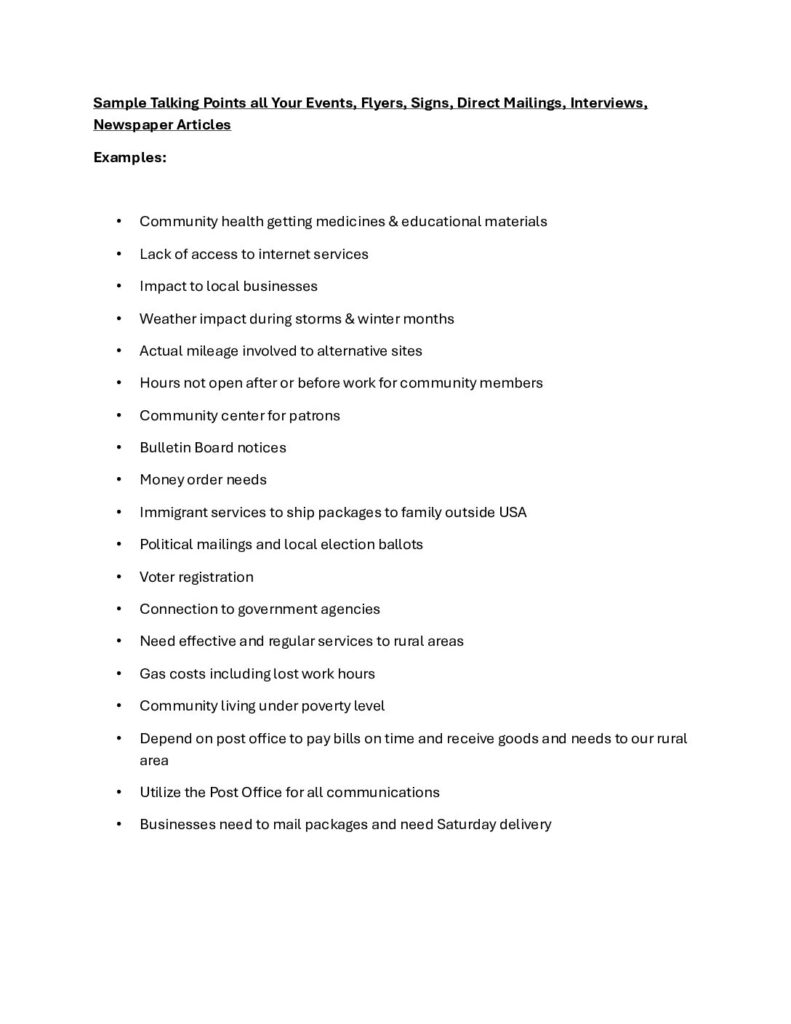 Talking Points for Post Office Closures